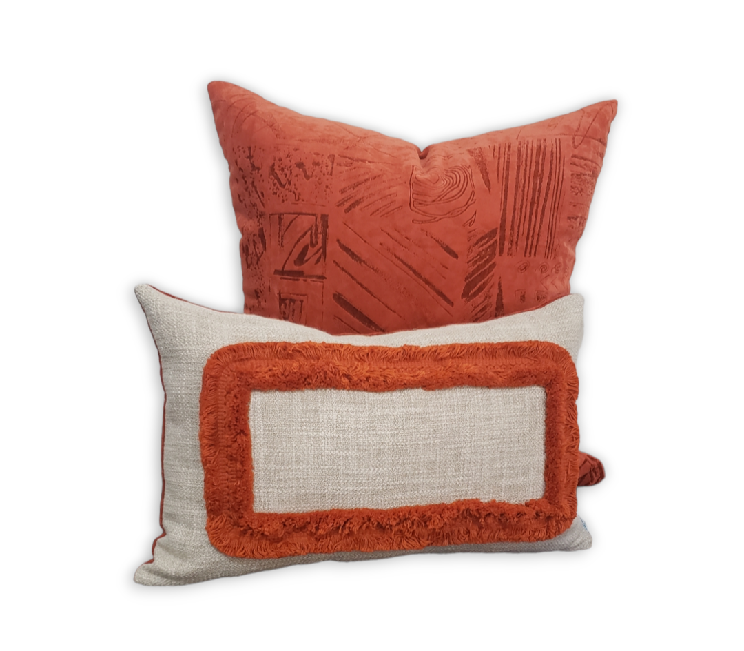 Orange Luxe` accent pillow.  Designer orange throw pillow for sofa and bedroom.