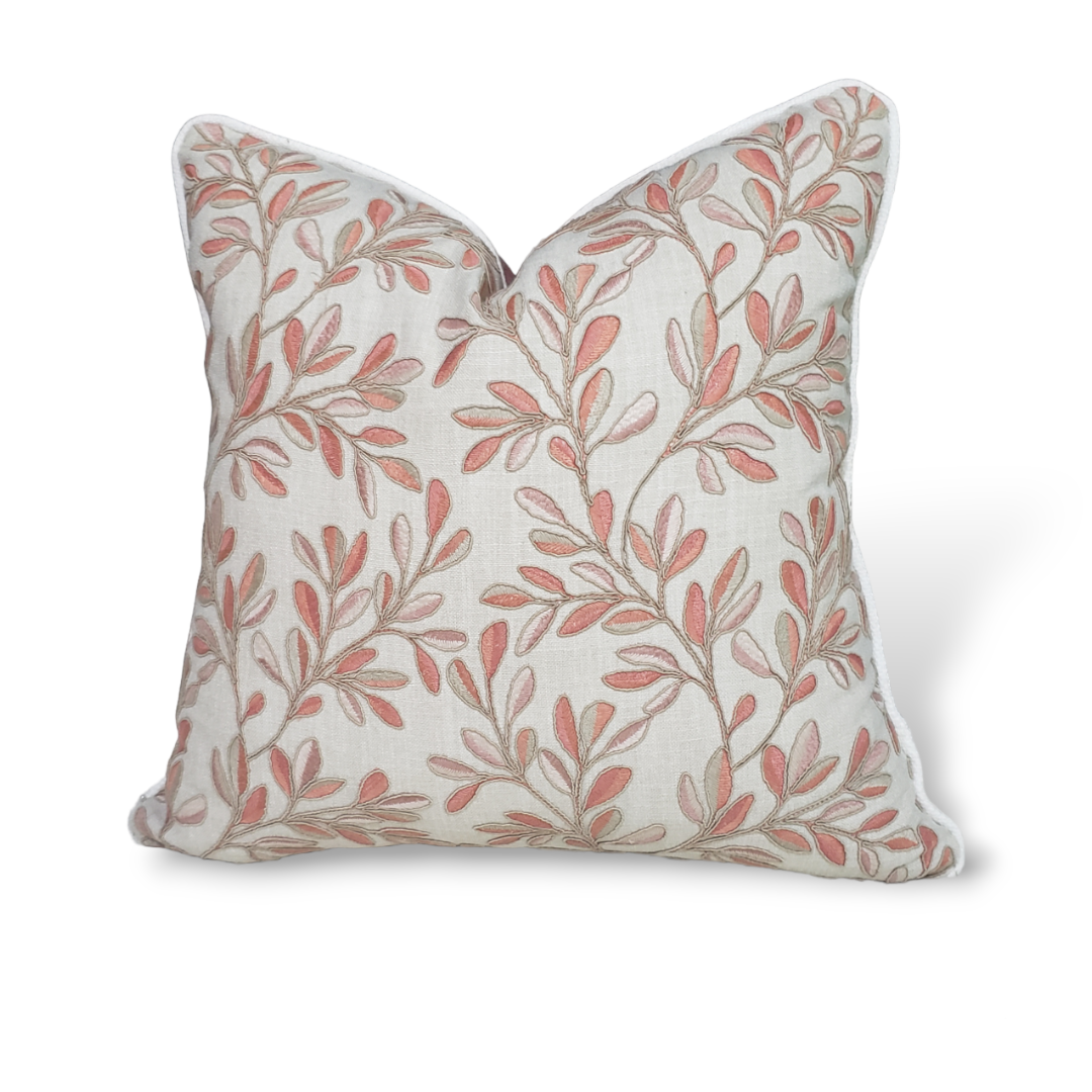 Relax and indulge in the luxurious style of this exquisite P Kaufmann throw pillow. Crafted with the elegant Leafage fabric in a coral and pink color palette, the intricate embroidery pattern is accented by the crisp white piping, creating a stunning accent piece for any space.
 
Highlights 
20x20 in 
Pillow Cover and Free insert Included 
 
