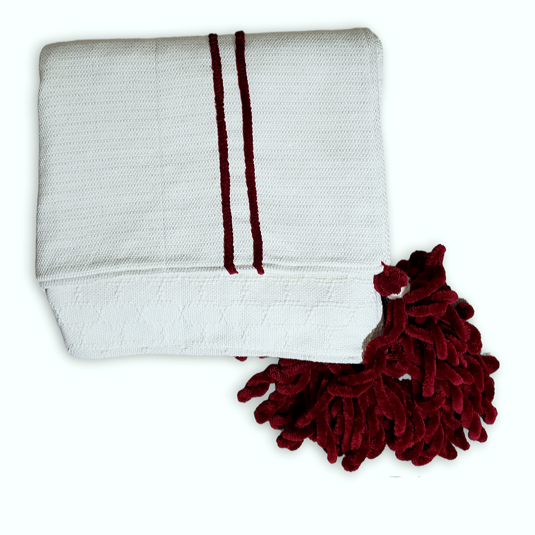 Reneecé Ivory and Ruby Red Bed Runner.  Luxury Reversible Throw Blanket.