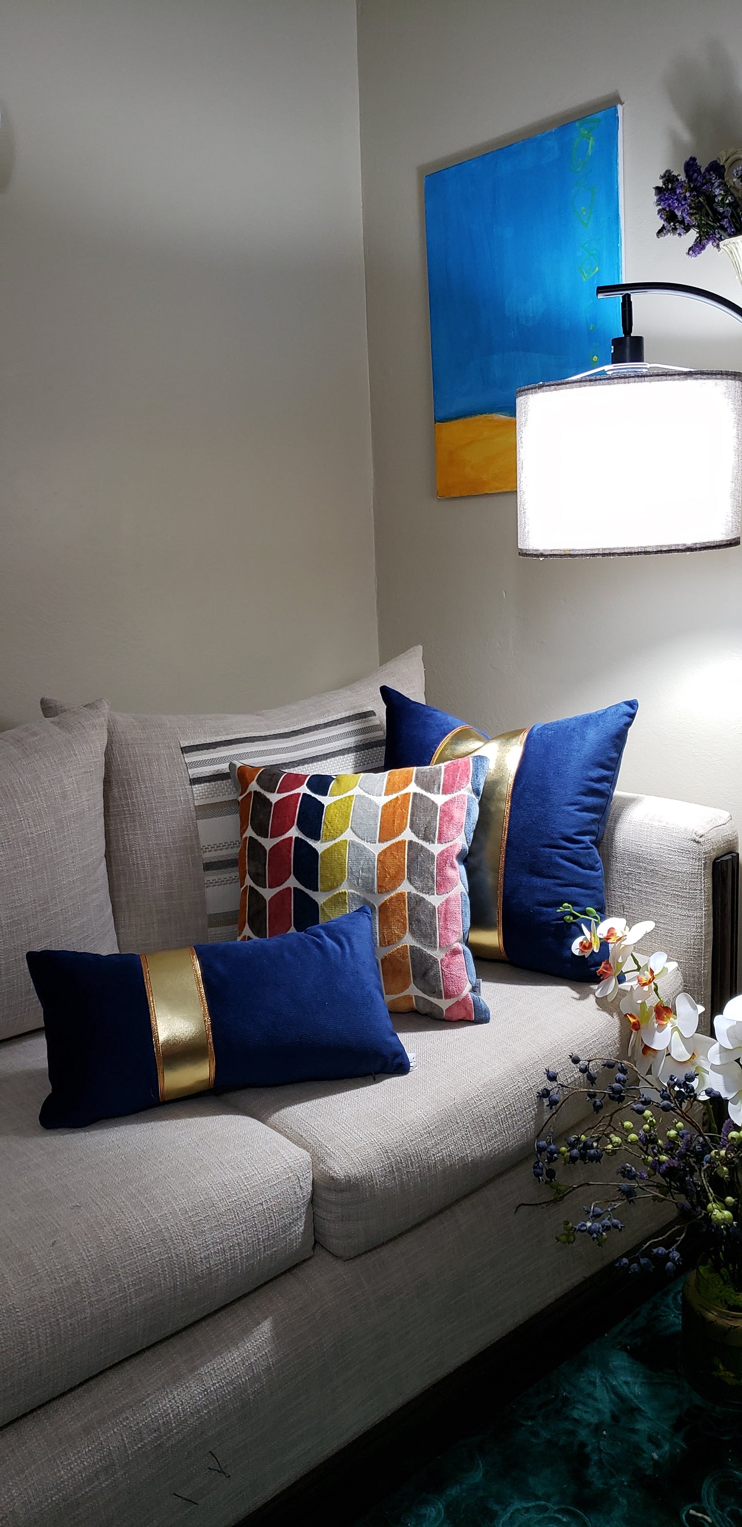 Royal Deluxe Luxury Blue Lumbar Designer Decorative Pillow.