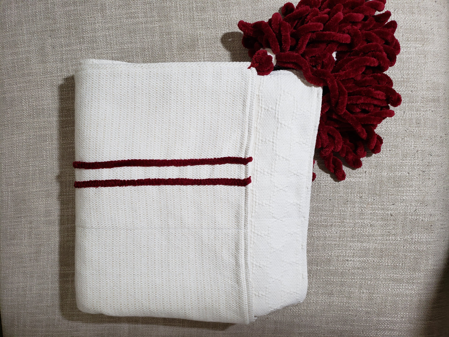 Reneecé Ivory and Ruby Red Bed Runner.  Luxury Reversible Throw Blanket.  Advenique Home Decor 
