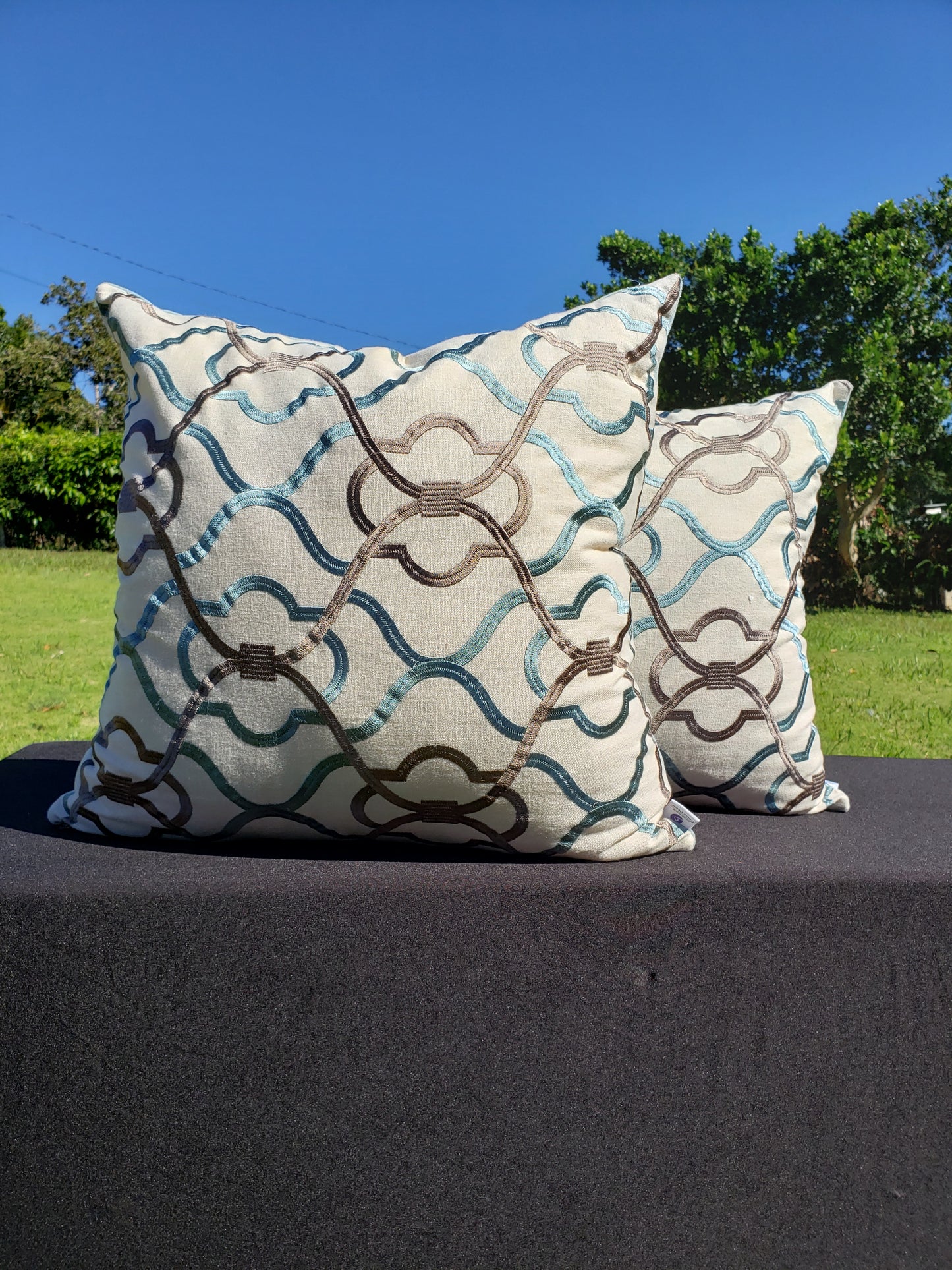 Luxury Designer Embroidered Throw Pillow. Fabricut Passarella Plume Cushion Cover.