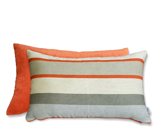 Reversible Luxury Orange Stripe Lumbar Pillow.  Cushion Covers