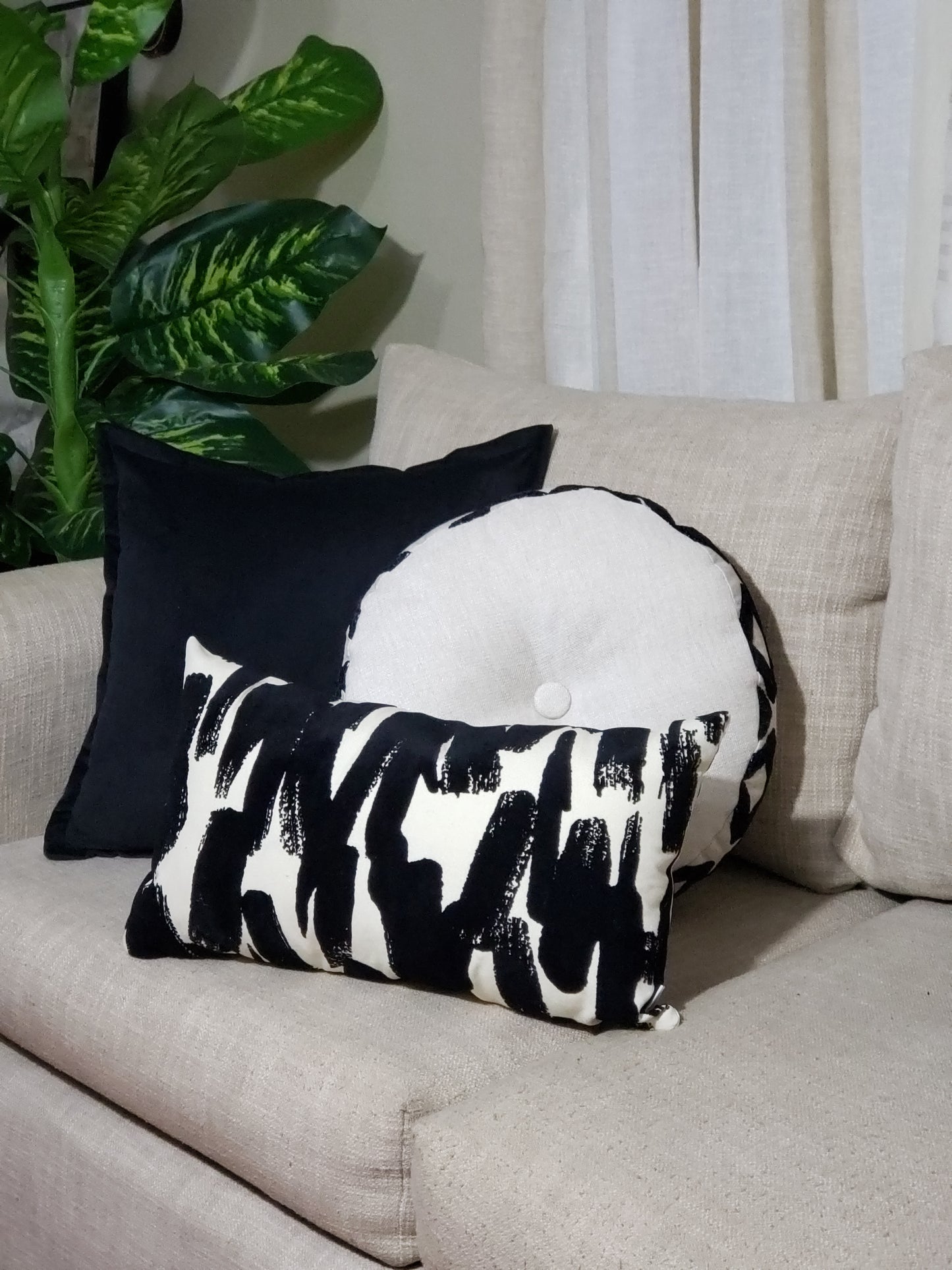 Janaya Opulent Strokes Black and White Designer Decorative Pillow Covers