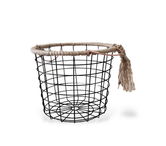 Rustic round wire basket Organizer.  Storage Basket.