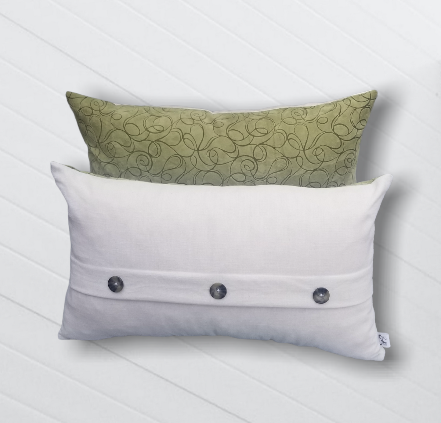 Luxury 15x26 Ivory and Green Lumbar Accent Pillow - Advenique Home Decor