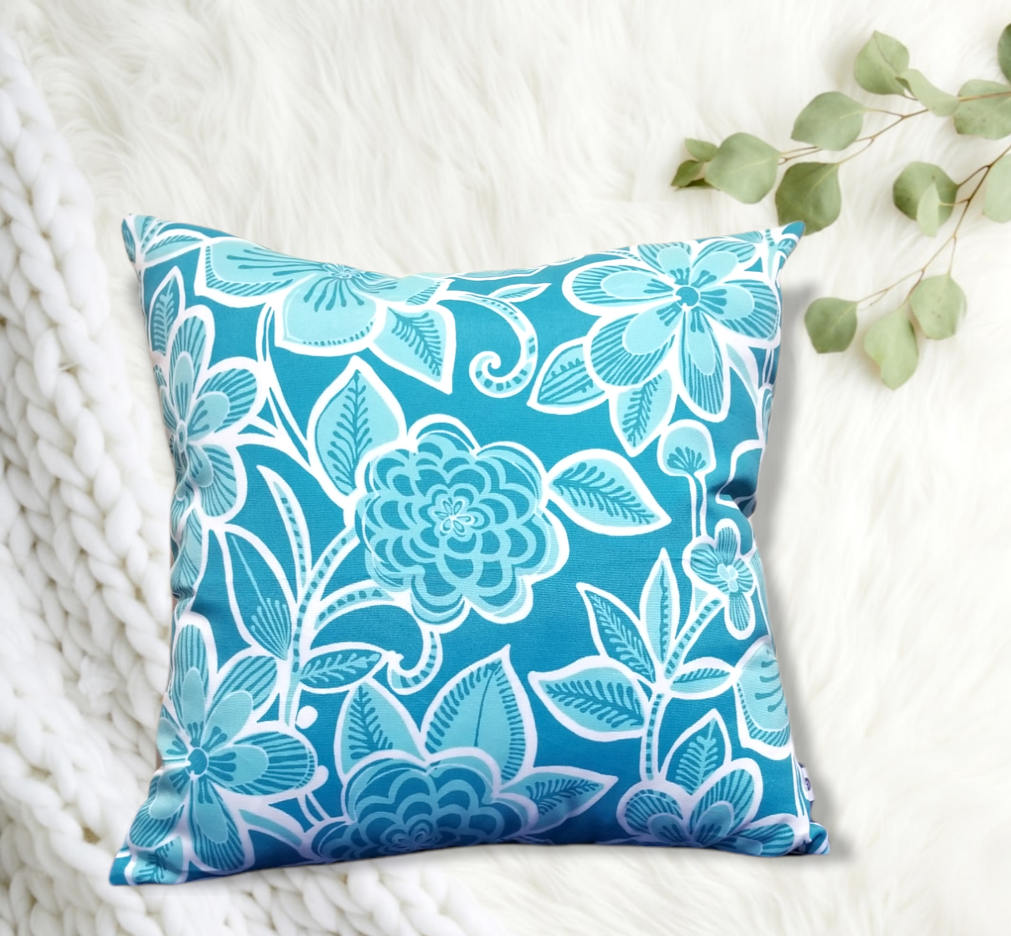 This fun and exciting Blue floral outdoor fabric makes a perfect decor piece for your outdoor patio, porch or foyer. This tropical spring colored Accent throw pillow comes in a 20 inch square with white back and 10x22 Lumbar with matching back. Complete with invisible zipper and sealed edges for durability. Shop our bestseller and get international shipping.
