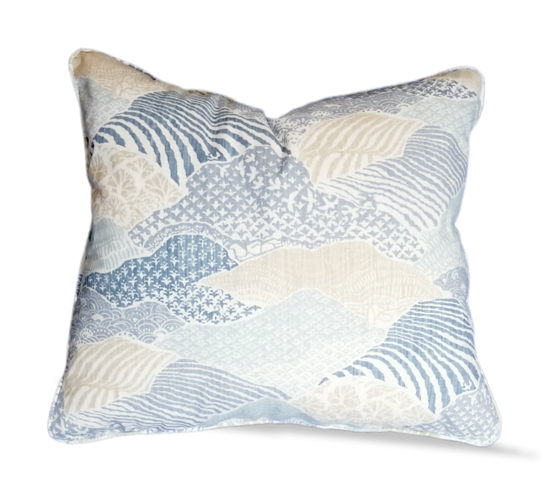 Nautique by Fiona Hall Luxury Designer Throw Pillow. Made from Robert Allen Winsor Manor Fabric. - Advenique Home Decor.   Shop Designer pillow for your Gray or Blue Sectional Sofa, Accent Chair or Bedroom.  Need a Best Selling Pillow to Highlight that blanket or duvet.  Shop our designer royal blue pillow covers and get international shipping.