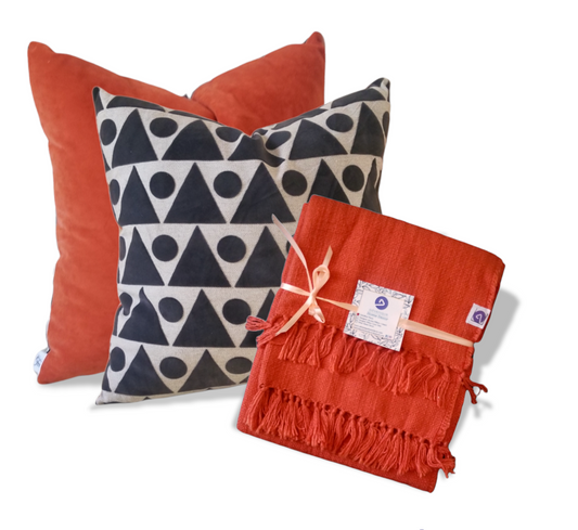 Luxury designer throw pillows 18" Square Black and Orange Chenille Geometric - Advenique Home Decor