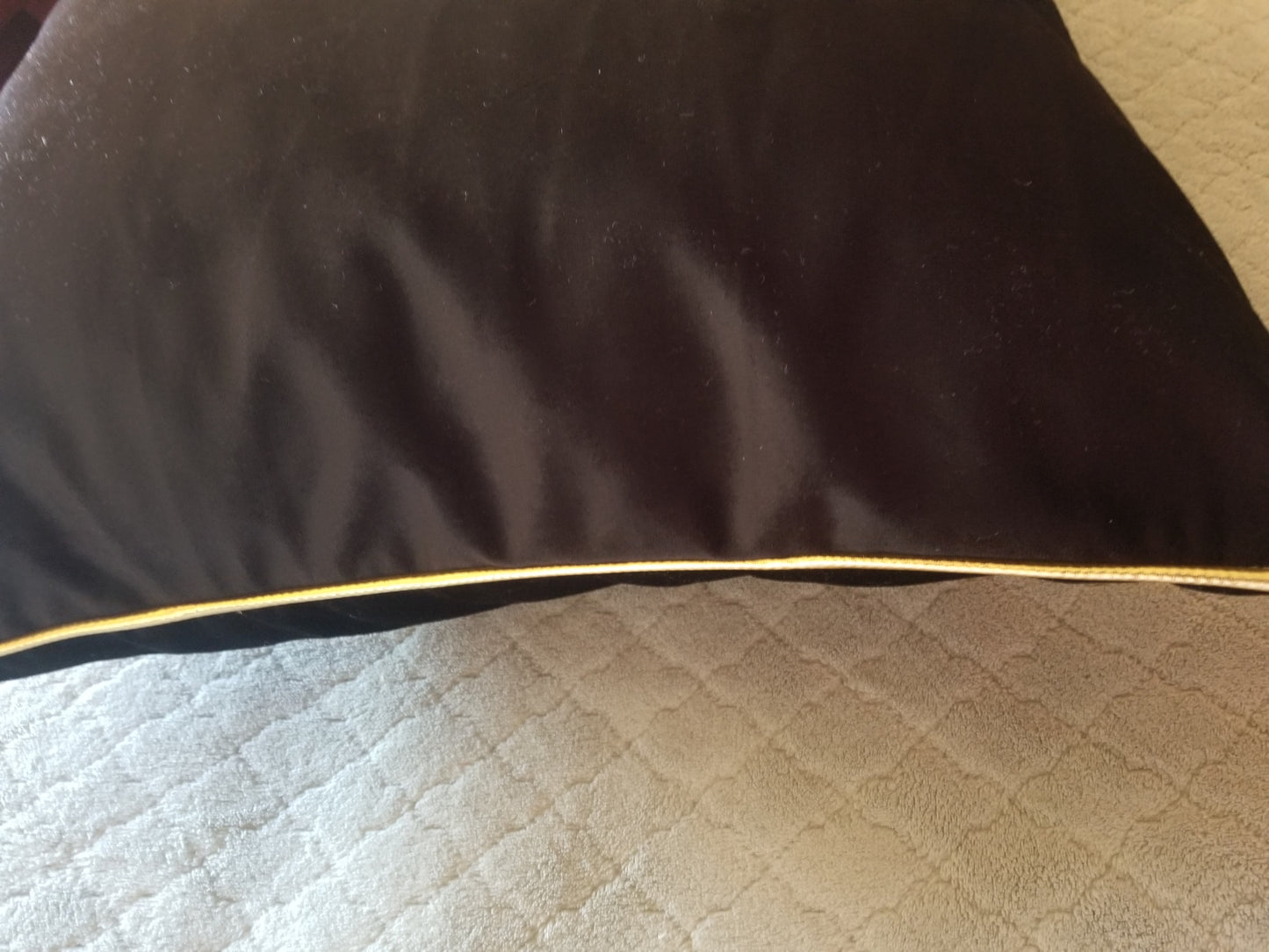 Luxury Decorative Pillow.  Red, Blue and Black Velvet with Gold Piping.