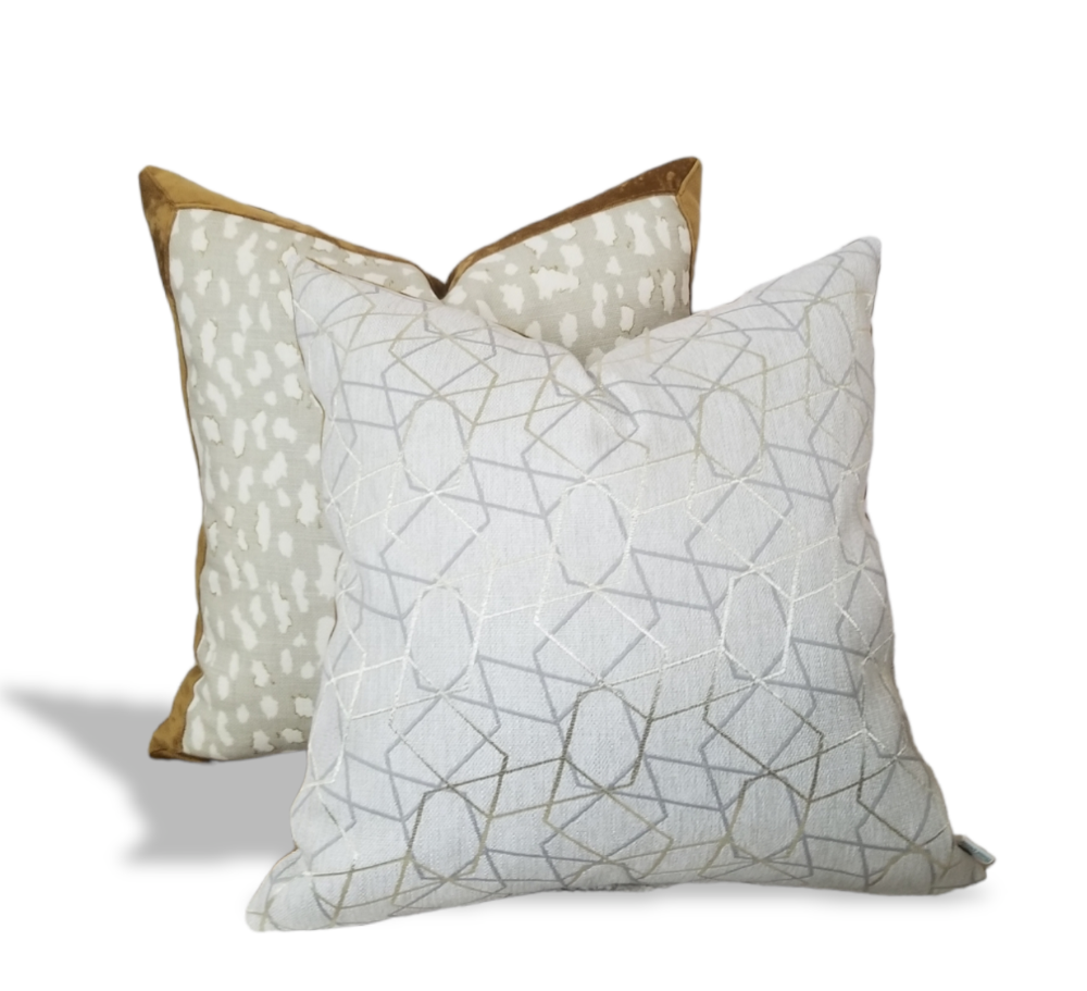 This designer throw pillow is perfect for sprucing up any living room or bedroom. Crafted from the opulent Jan Showers  Lynx Dot Ouster fabric, from her Glamorous  Collection.   Boasting a classic animal pattern. create a timeless look. The 100% linen construction ensures lasting durability and comfort, while the hidden zipper closure allows for easy removal of the pillow cover for cleaning. This designer throw pillow is sure to make a stylish impact in any setting.  FREE Express Shipping upgrade. 