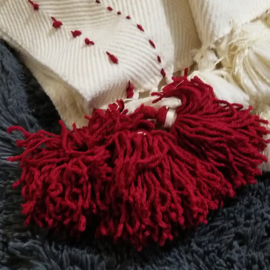 Complete your look with this elegant sofa throw  made from luxurious woven fabric soft to the touch for your comfort.  Red and Beige Luxury designer throw  runner scarf  on sale