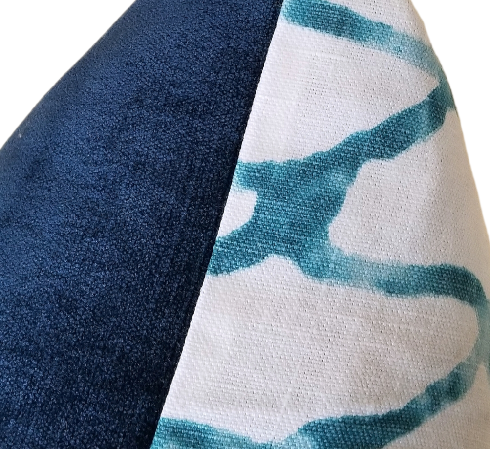 Time to spruce up your space with our luxurious designer decorative pillow cover.  Handcrafted from the lovely Kravet water Polo Lagoon Fabric boasting coastal colors such as teal and blue its the perfect  high end conversational piece for your home space.