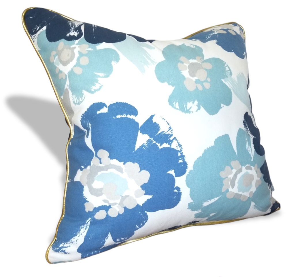 Luxury Covington Dorinda Indigo Floral Decorative pillows with Gold piping for your bedroom, Livingroom or Hallway.  Shop Designer pillow for your Gray or Blue Sectional Sofa, Accent Chair or Bedroom.  Need a Best Selling Pillow to Highlight that blanket or duvet.  Shop our designer royal blue pillow covers and get international shipping.