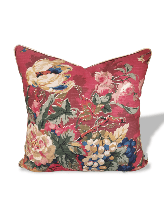 Shop our beautiful Pkaufman Queensland Fabric pillow.  Boasting a gorgeous deep red and royal blue floral print.  
Luxury decorative Red Floral Pillow. P Kaufmann Home Luxurious Queensland Fabric.
