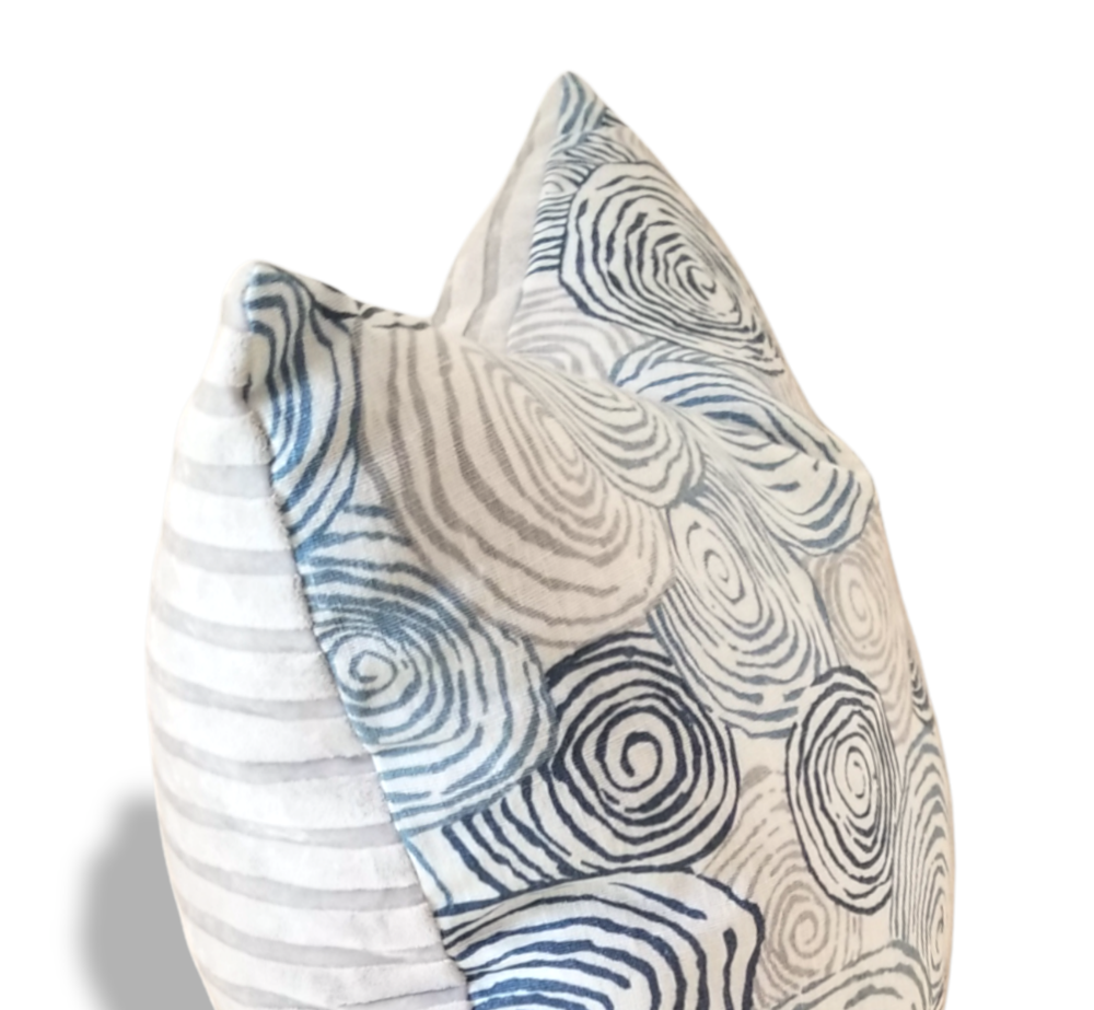 Blue and Beige Kravet Spiro River Decorative Designer Pillow - Advenique Home Decor